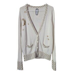DROP DEAD Vampire Bat Goddess Cardigan Sweater moon stars halloween in cream M